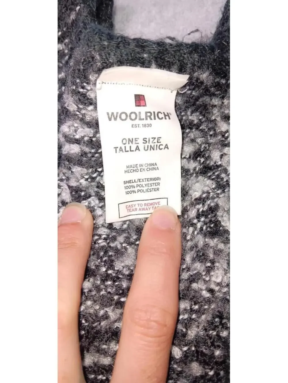 Woolrich Open Shaw Poncho Wrap Unisex One Size Black White And Grey Gray Knit